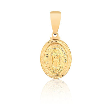 18K Gold Layered Oro Laminado Diamond Cut Our Lady of Guadalupe Oval Medal Pendent 31.0090
